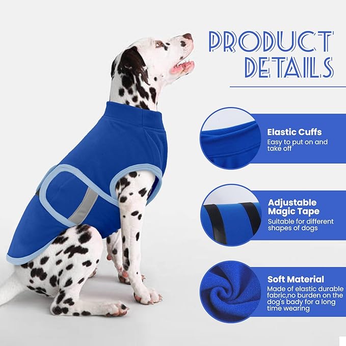 IDOMIK Warm Fleece Dog Sweater for Large Dogs,Soft Winter Dog Fleece Jacket Coat for Fall Cold Weather,Adjustable Fleeced Vest with Reflective Strips,Pullover Pet Sweatshirt for Girl Boy Dogs,Blue,L