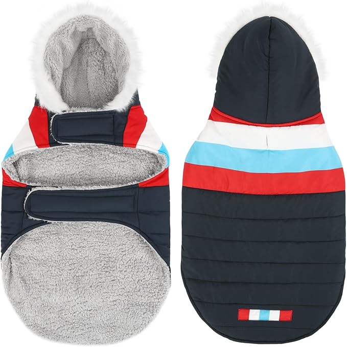 HDE Dog Puffer Jacket Fleece Lined Warm Dog Parka Winter Coat with Harness Hole Patriotic - XXL