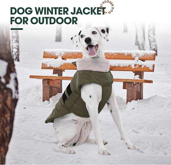 Kuoser Dog Jacket, Warm Dog Coats for Small Dogs, Doggie Winter Jacket Cold Weather Coats with Leash Hole, Winter Coat Apparel for Yorkie Chihuahua, Green XS