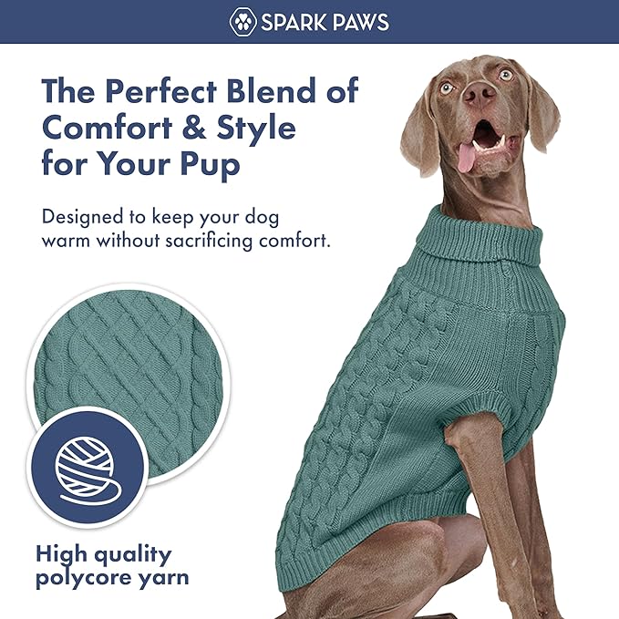 Spark Paws Knit Dog Sweater – Ultra Soft Warm Winter Dog Sweater for Small, Medium & Large Dogs – Stretch Fit Pet Sweater for French Bulldog, Pitbull, Girl & Boy Dogs Jacket, (Pine Green, 4XL)