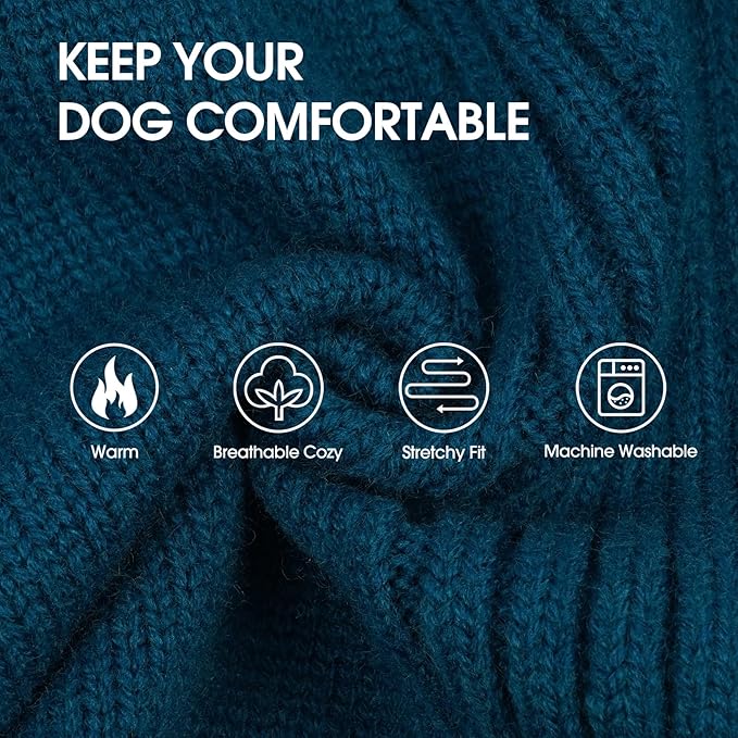 IECOii XXL Dog Sweater,Thermal Knit Big Dog Sweater with Sleeve,Pet Turtleneck Doggy Sweatshirt for Extra Large Dogs Boy Girl,Stretchy Large Dogs Cold Weather Outfit Pitbull Clothes,(Peacock Blue,2XL)