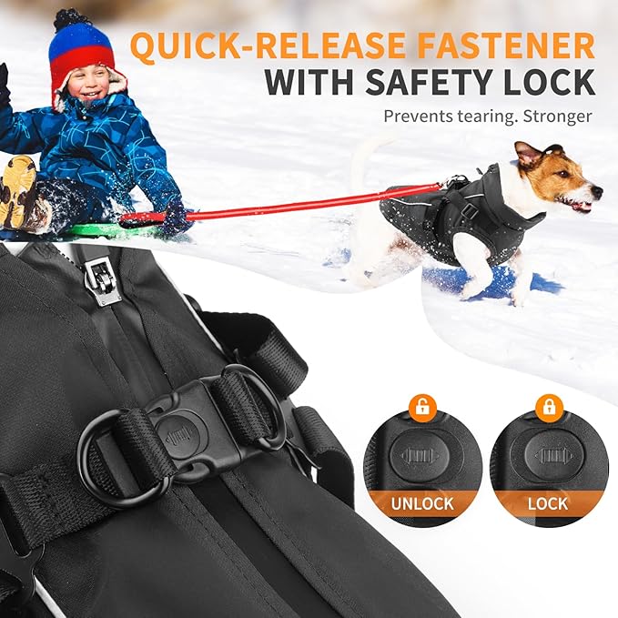 Dog Winter Coat Reflective Water-Resistant Jacket, Fleece Lined Windproof Puppy Coat with Back Zipper & D-Ring, Cold Weather Dog Coats for Small Medium Large Dogs (L, Black)