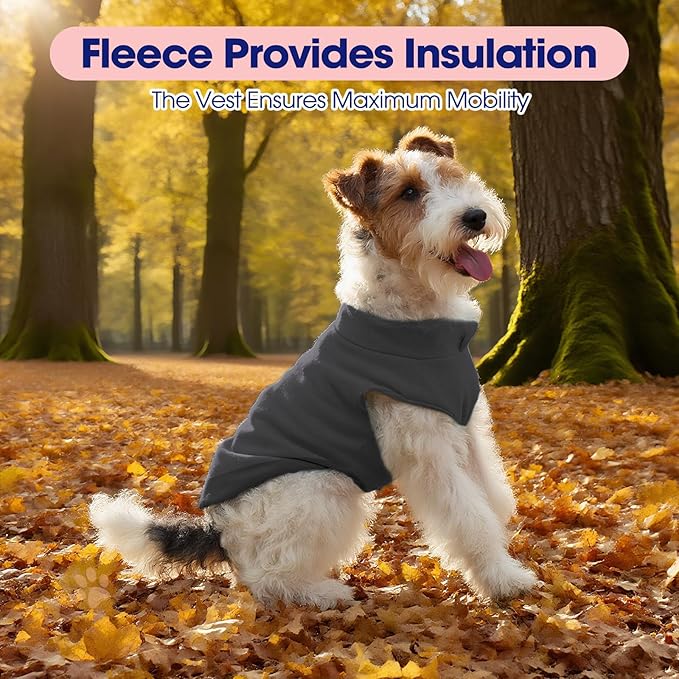 FUAMEY Dog Fleece Vest for Small Dogs,Warm Stretchy Dog Sweatshirts Pullover with Leash Hole Dogs Sweater Soft Pet Turtleneck Cozy Pet Vest Lightweight Sleeveless Grey S