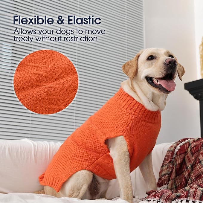 IECOii Thermal Knitted Dog Sweaters - Medium Dog Christmas Sweaters for Girls & Boys, Pug & Dachshund - Orange
