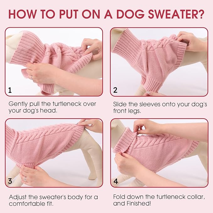 Dog Sweaters for Large Dogs Classic Turtleneck Dog Christmas Sweater Thick Warm Pullover Female Puppy Pet Stretch Knitwear Fall Winter Clothes with Leash Hole(Pink, L)