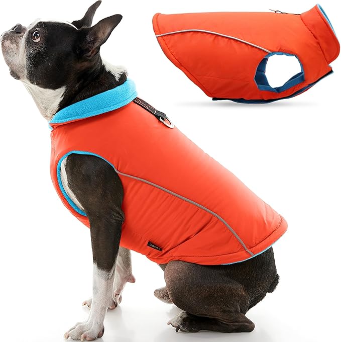 Gooby Sports Vest Dog Jacket - Orange, X-Small - Reflective Dog Vest with D Ring Leash Warm Fleece Lined Hook and Loop Closure for Small to Medium Dogs