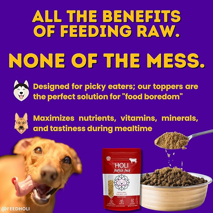 HOLI Beef Liver Powder Dog Food Topper - Single Ingredient, Human-Grade - Freeze Dried Dog Food Flavor Enhancer for Picky Dogs – Grain Free – 100% All Natural - 4oz
