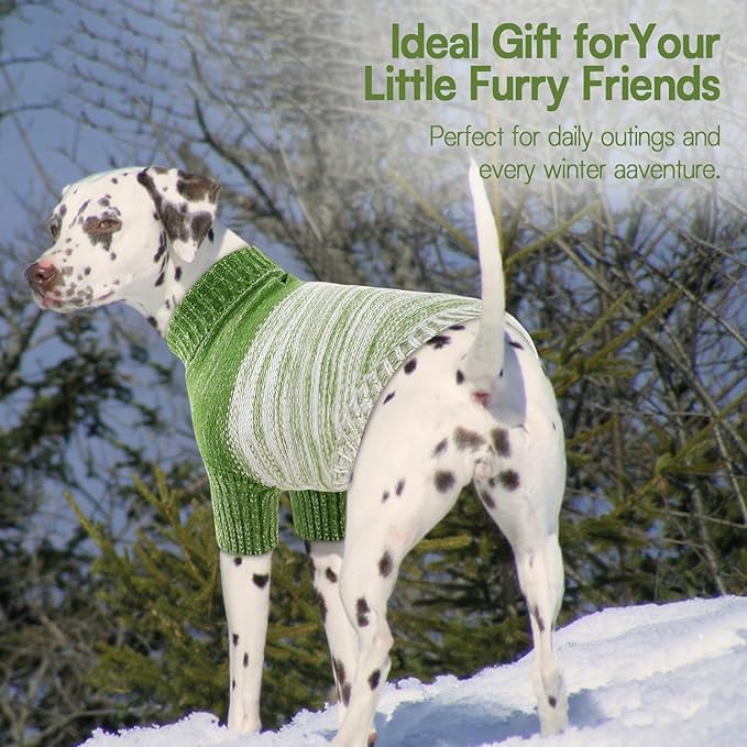 Queenmore Pullover Large Dog Sweater,Classic Turtleneck Warm Pet Sweater with Leash Hole for Dog Girls Boys,Winter Knitwear Clothes for Dachshund,Corgi,French Bulldog(Green,L)