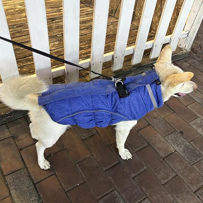 Malier Dog Coat, Reflective Dog Jacket Waterproof Windproof Puppy Cold Weather Coats with Harness Built in, Winter Extra Warm Pet Coat Fleece Vest for Small Large Pets and Puppy (Blue, Small)
