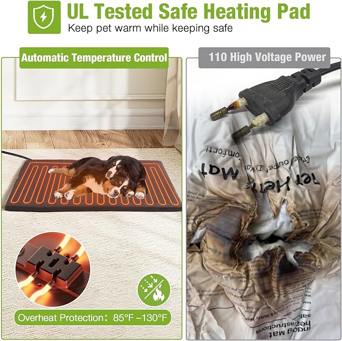 GUTINNEEN Heated Dog House Outdoor 43.3" Large Dog Kennel with Metal Frame Insulated Dog Crate Cage for Large Dogs Outside with Heater and Insulated Liner, Brown