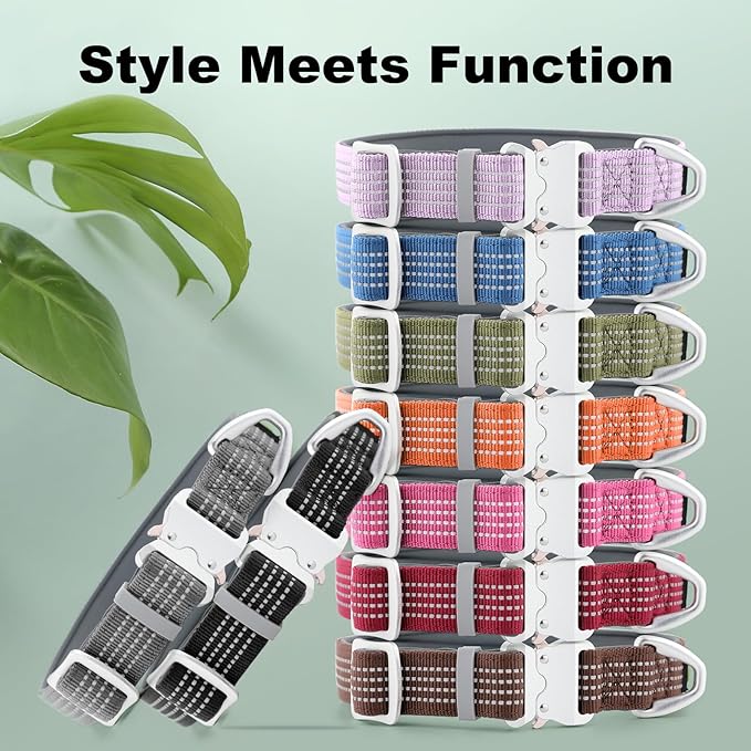 Plutus Pet Reflective Dog Collar with Aviation Aluminum Buckle, Neoprene Padded for Comfort, Lightweight, Heavy Duty Nylon Collar for Puppy Small Medium Large Dogs (Orange, L)