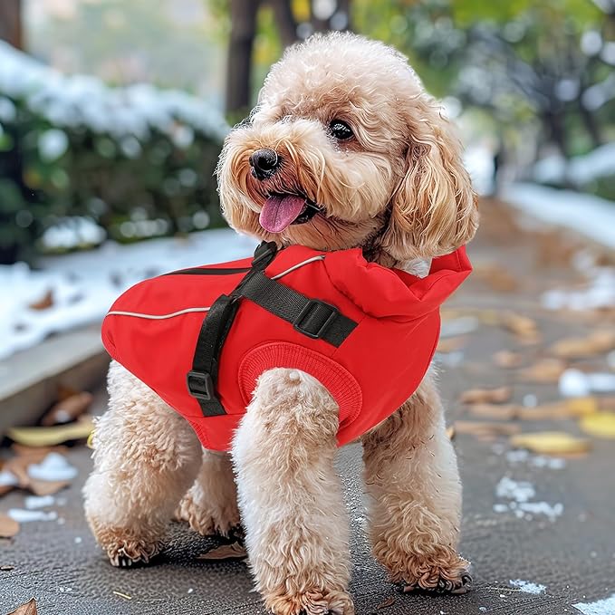 Dog Winter Coat Reflective Water-Resistant Jacket, Fleece Lined Windproof Puppy Coat with Back Zipper & D-Ring, Cold Weather Dog Coats for Small Medium Large Dogs (L, Red)
