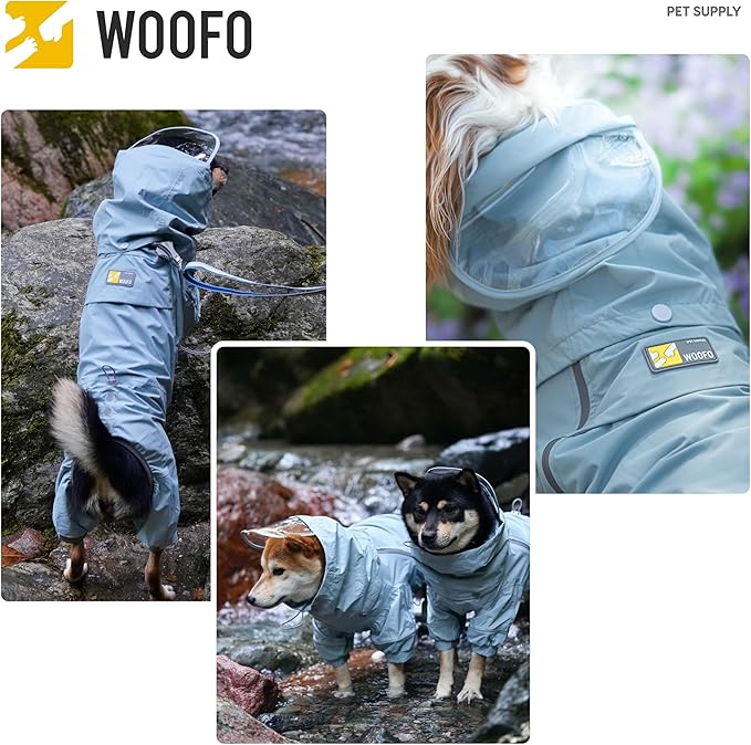 WOOFO Full-Coverage Dog Raincoat, Lightweight, Comfortable, Adjustable & Easy to Wear Dog Rain Jacket, Detachable Cap, Reflective Strip (Mint, 2XS)