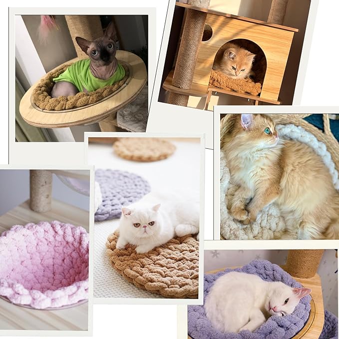 Cat Knitted Bed Mat, Extra-Soft Washable Warm Round Pads Cushions for Indoor Kittens, Cat Trees Towers, Perfect for Kneading and Sleeping (Caramel,Small)