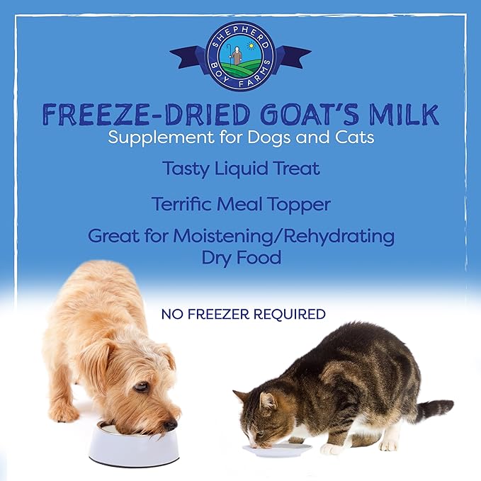 Shepherd Boy Farms Freeze Dried Raw Goats Milk with Probiotics for Dogs & Cats (Golden Blend), Organic USA Veggies & Fruits, High Protein, Digestible Goat Milk Powder, Food Toppers - Makes 32 FL OZ