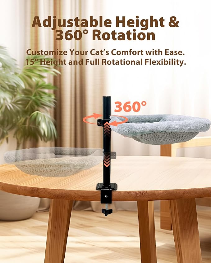 L&W BROS. Double Layer Cat Desk Bed – Adjustable Desk Nest with Swivel Mounts, Metal Frame, 45LB/Layer, Washable Covers, for Multi-Cat Homes