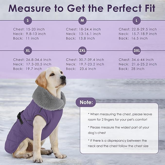 Dog Coat, Waterproof Dog Winter Jacket with Adjustable Buckle, Reflective Turtleneck Pet Snow Vest Warm Fleece Sweater for Small Medium Large Dogs - Purple, L