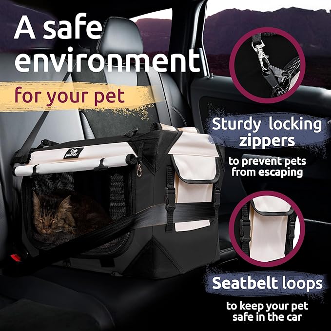 Soft-Sided Cat & Dog Pet Carrier, Large 24"x16"x16", Fits Large Cat, 2 Cats, or Medium Dog Comfortably, Great for Travel & Vet Visits, Privacy Windows, Removable Bed, Locking Zippers, Folds Flat