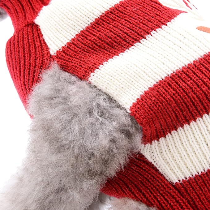 PETCARE Reindeer Christmas Dog Sweater Red Striped Cat Sweater Cartoon Elk Pet Vest Holiday Dog Clothes Puppy Sweaters for Small Medium Large Dogs Cats Fall Winter Outfits Xmas Dogs Costume,Small