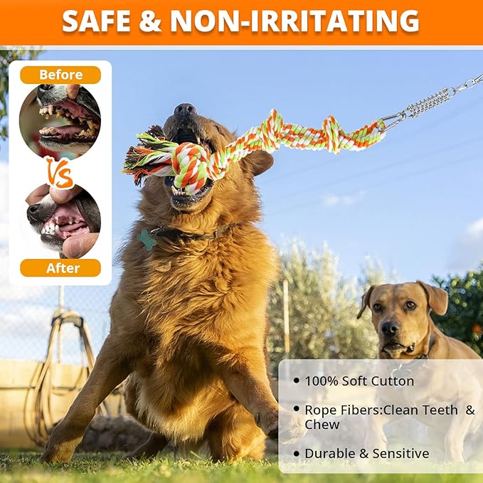 Spring Pole Rope Toys: Rope Pull & Tug of War with a Big Spring Pole Kit & 2 Strong 16ft Toys - Muscle Builder Interactive Toy for Pitbull Medium to Large Dog