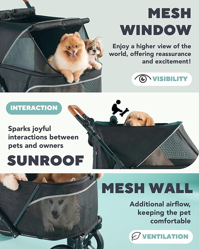 Pet Stroller for Large Dogs up to 110lbs, Large Pet Stroller for Multiple Pets, All-Terrain with Adjustable Handle & Mesh Dual-Window, 1680D Waterproof Oxford Fiber