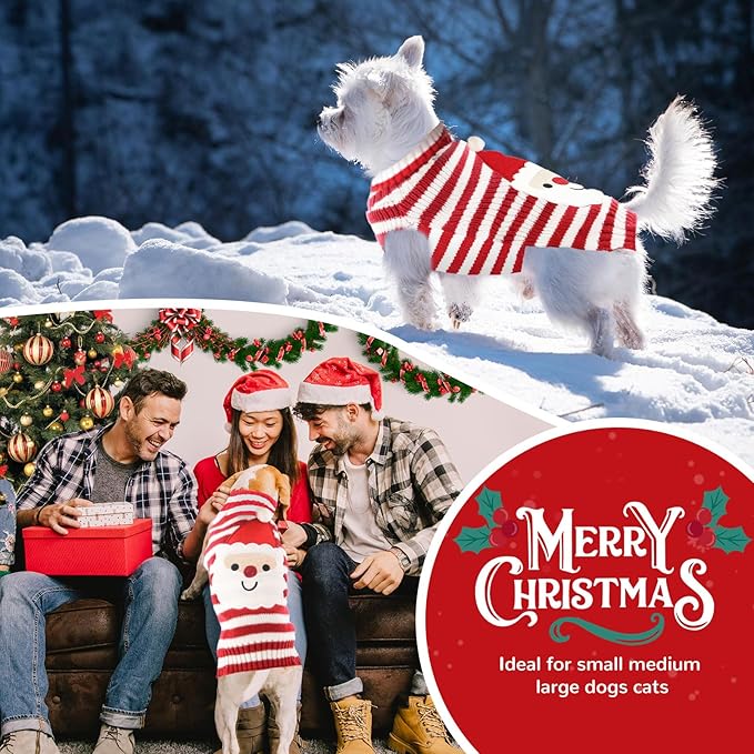 PETCARE Santa Dog Sweater Christmas Funny Cute Red Striped Cat Sweater Vest Pet Holiday Dog Clothes Puppy Sweaters for Small Medium Large Dogs Cats Fall Winter Outfits Xmas Dogs Costume,Large