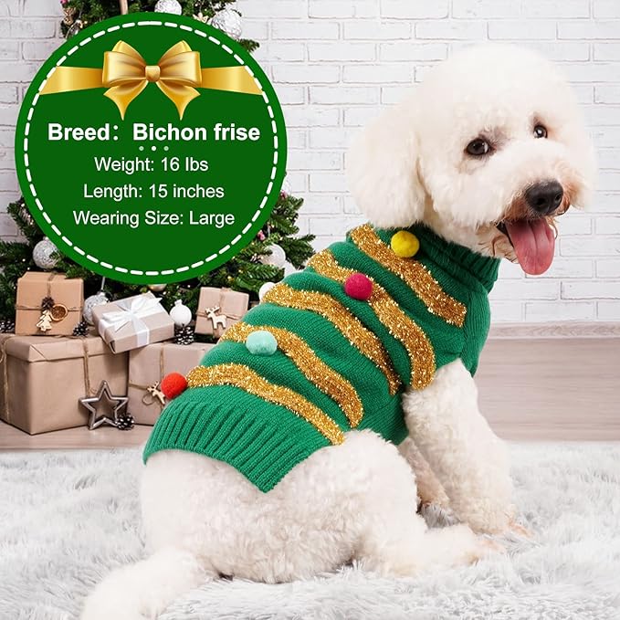 Cyeollo Dog Sweater - Christmas Turtleneck with Leash Hole, Glitter, Winter Clothes for Medium Large Dogs