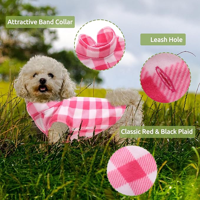Kama Bridal 3 Pack Dog Coat - Spring, Autumn, Winter - Fleece Vest for Cats & Small/Medium Dogs - Red, Pink, Purple Plaid (XXXS)