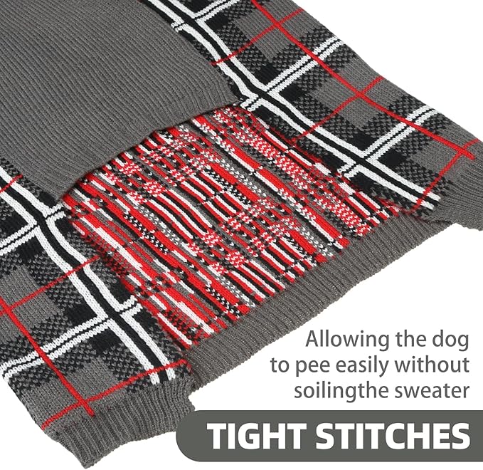 PUPTECK Dog Sweaters for Large Medium Small Dogs - Fall Classic Plaid Style Puppy Holiday Winter Coat Clothes Warm, Grey, S