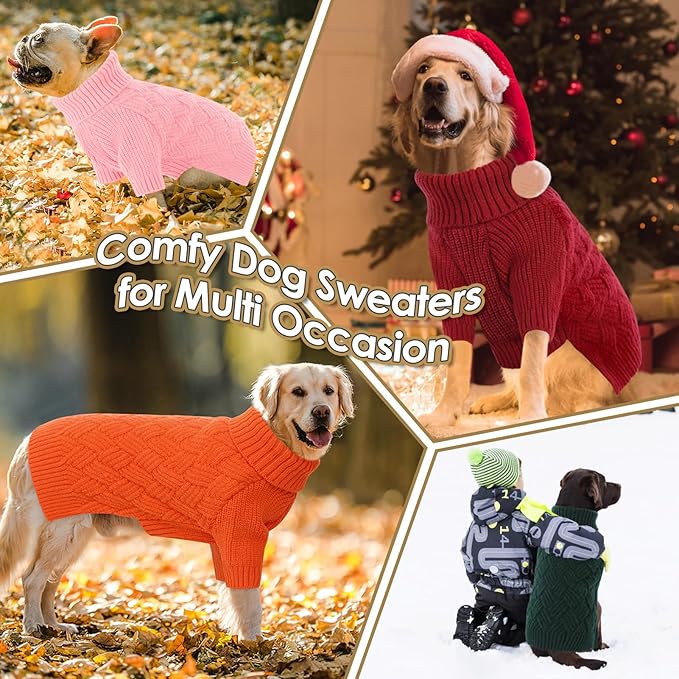 AOFITEE Dog Sweater, Warm Dog Sweaters for Large Dogs, Halloween Dogs Sweater, Turtleneck Girl Pet Sweaters, French Bulldog Sweatshirt, Knit Female Male Pet Knitwear for Winter Fall (Brown Large)