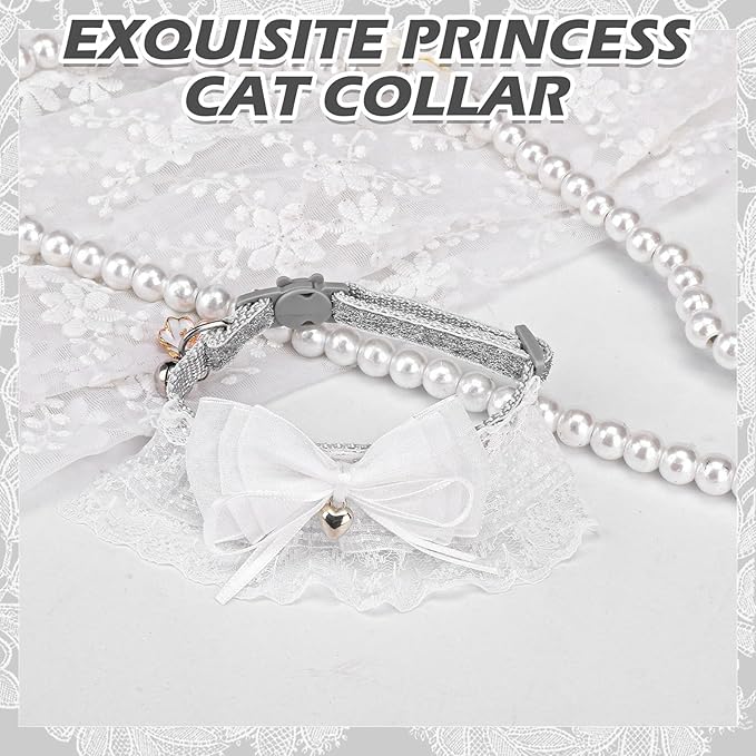 EXPAWLORER Cat Collar Breakaway,Adjustable Soft Lace Cat Collars for Girl Cats with Heart Accessory,Safety Quick Release Cute Pet Collar for Kitten,Small Dog