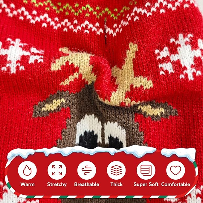 PETCARE Dog Christmas Sweater Red Ugly Funny Cute Cartoon Reindeer Cat Sweaters Jumper Holiday Dog Clothes Puppy Sweaters for Small Medium Large Dogs Fall Winter Outfits Xmas Dogs Costume,XX-Small