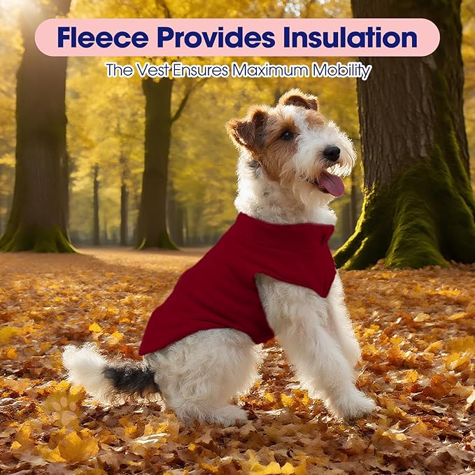 FUAMEY Dog Fleece Vest for Small Dogs,Warm Stretchy Dog Sweatshirts Pullover with Leash Hole Dogs Sweater Soft Pet Turtleneck Cozy Pet Vest Lightweight Sleeveless Red XXS