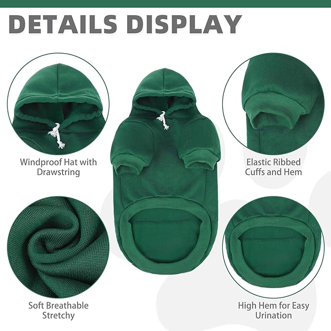 KOOLTAIL Basic Dog Hoodie - Soft & Warm Pet Hoodie Sweater with Leash Hole and Pocket, Dog Winter Coat, Cold Weather Clothes Sweatshirt for Small Medium Large Dogs Puppy Cat Boys Girls Deep Green XS