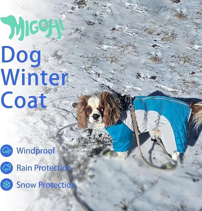 MIGOHI Full Body Dog Coat - Warm Reflective Large Dog Winter Coat with Harness,Turtleneck Fleece Jacket for Dogs,Four-Leg Windproof Puffer Jackets Snowsuit with Zipper for Small Medium Large Dogs,3XL