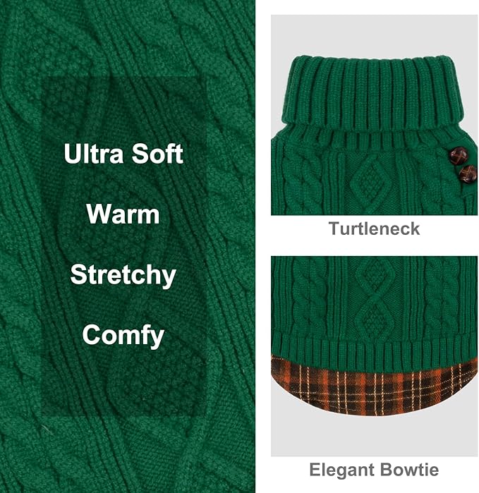 KYEESE Dog Sweater Soft Pullover Dog Sweaters for Small Dogs Male Comfy Pet Coat for Fall Winter Cold Weather Stretchy Knitwear Cat Clothes with Gingham Patchwork Warm Turtleneck Small Dogs Sweater