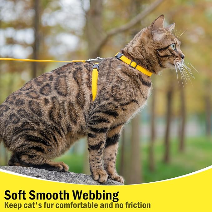 PUPTECK Adjustable Cat Harness and Leash Set Escape Proof Kitten Strap Collar for Walking Travel, Yellow