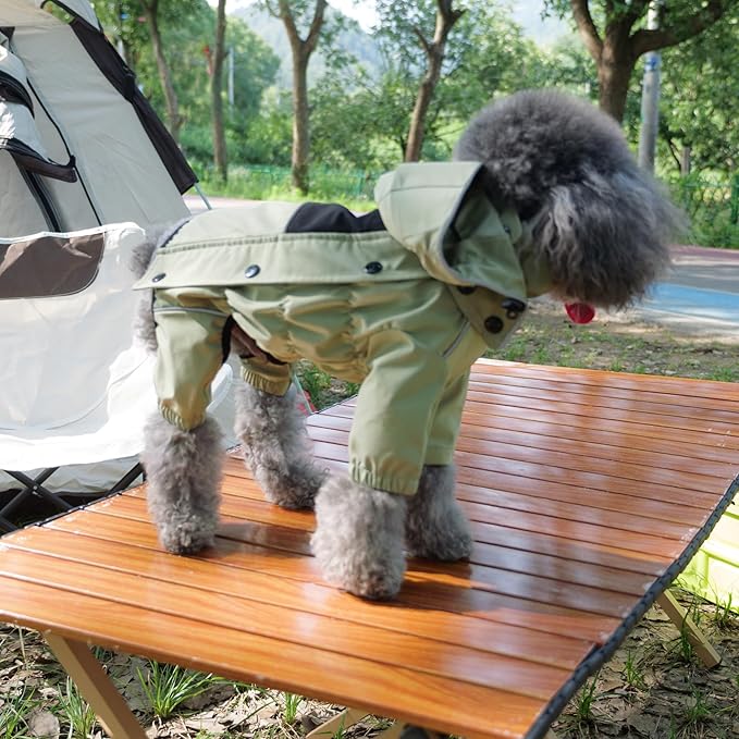 LOVELONGLONG Waterproof Dog Raincoat with Removable Hood – Outdoor Full Body Dog Jacket, Windproof Snowproof Shell Suit – All Season Pet Rain Gear Sage Green XXL
