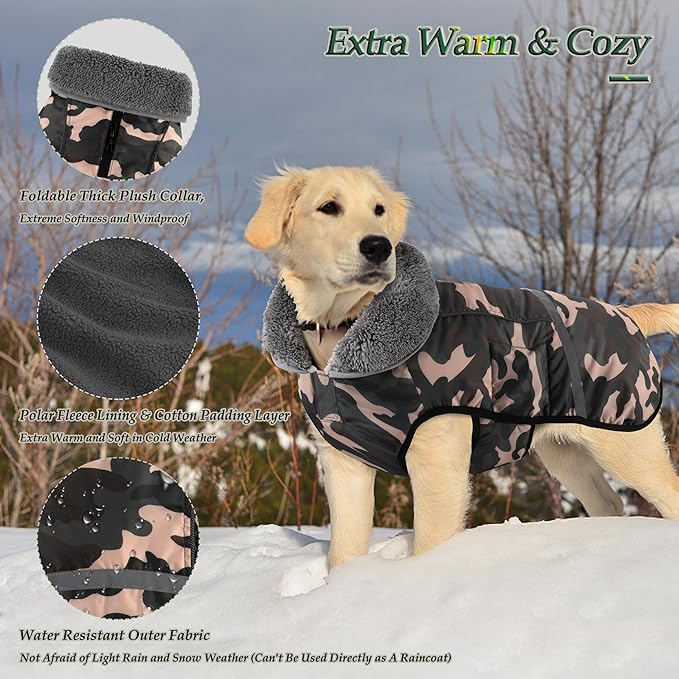 Dogcheer Warm Dog Coat, Waterproof Dog Jacket Christmas Puppy Winter Coat with Buckle, Reflective Adjustable Pet Snow Jacket Fleece Sweater for Small Medium Large Dogs - Dusty Pink Camo, M