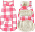 Malier Dog Coat, Classic Plaid Fleece, Windproof Warm Winter Jacket with Pocket, X-Small, Pink