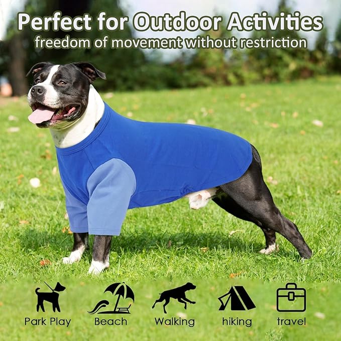 2 Pack Dog Shirt for Large Dogs XXL - Soft Breathable Cotton Tees, Freedom of Movement Prevents Overheating Dog Clothes for Border Collie, Pitbull, Boxer, Hiking, Play, Casual Wear, Blue