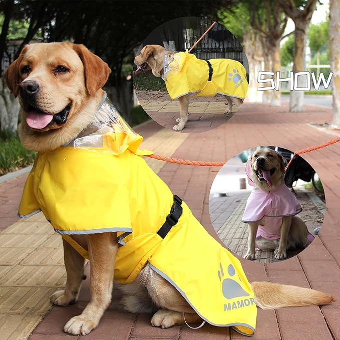 MAMORE Dog Raincoat Waterproof, Lightweight Adjustable Dog Rain Coat Hooded Poncho with Reflective Strip for Large Medium Small Dogs (Pink, Small)