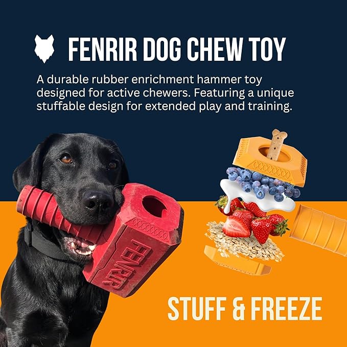 Fenrir Hammer Dog Chew Toy Strong Rubber Stuffable Enrichment Toy for Chewers (Black, Large)