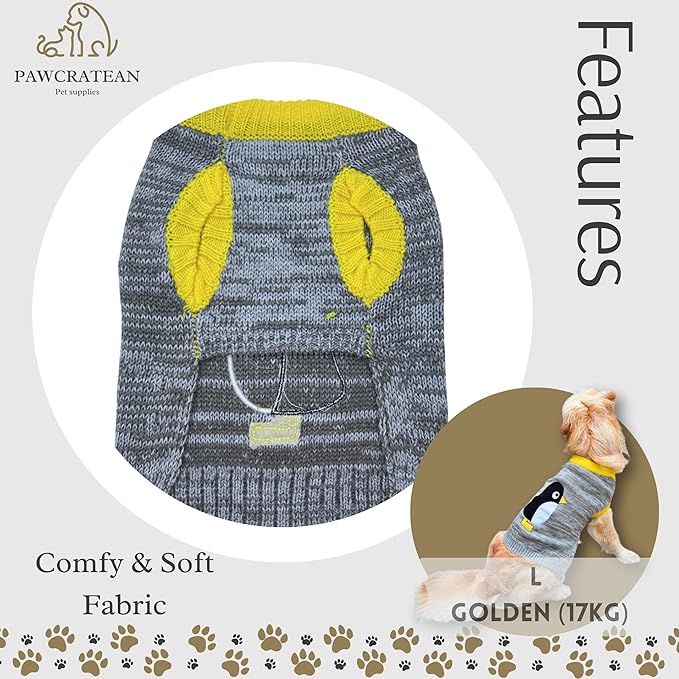 Cute Sweater for Dogs and Cats Soft Flannel Pet Outfit Warm and Cozy Animal Hoodie Small to Large Pet Clothes for Halloween Parties and Everyday Wear (Large, Grey Pinguin)