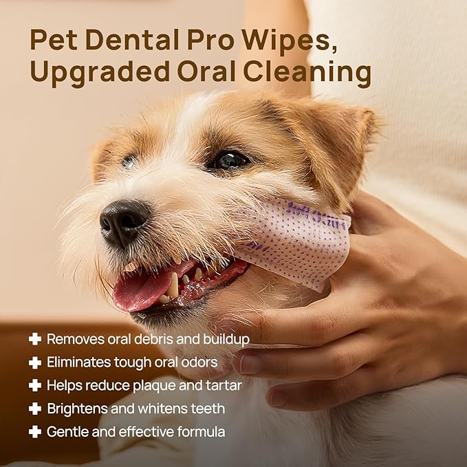 HICC PET Dog Dental Wipes & Cat Toothbrush and Toothpaste Alternative, Teeth Cleaning Wipes for Dogs & Puppies, Remove Plaque & Tartar, Fresh Breath Oral Hygiene, Pet Oral Care Wipes, 50 Count