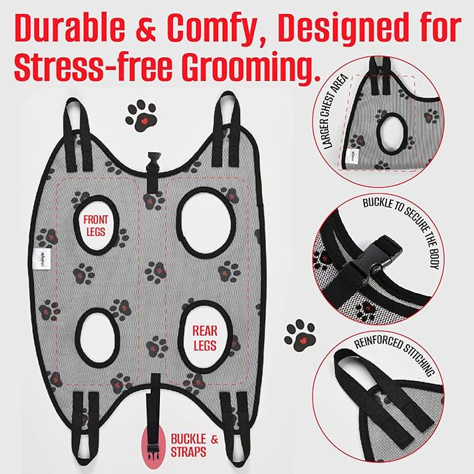 Dog Grooming Hammock for Large Dogs – Dog Restraint for Nail Trimming with Pet Nail Clipper – Dog Sling for Grooming, Dog Hammock for Nail Cutting & Grooming Harness (Legs Spacing:13-16”)/Max W:60lb)