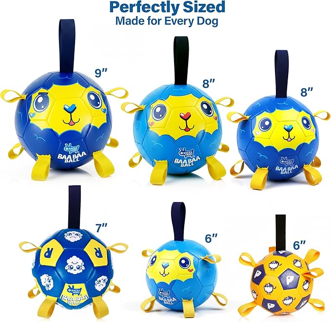 Race&Herd 6" Jolly Soccer Ball for Dogs - Tough Durable Dog Ball Toy with Straps, Pet Bouncy Herding Balls for Dogs, Floating Dog Balls with Tags for Water Fetch (BaaBaaBall, Alien Sheep)