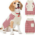 Small Dog Sweater, Knitted Striped Pullover Dog Clothes for Cold Weather, Thick Warm Cozy Stretchy Sweater for Chihuahua, Bulldog, Dachshund, Pug(Red & White Strip, L)