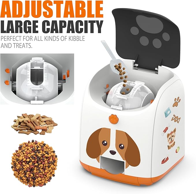 Dog Puzzle Feeder Toy, Automatic Dogs Treat Dispenser,Interactive IQ Training, Dog Slow Feeder,Remote Button Treat Dispenser,All Breeds,Large Capacity with Light (Orange)