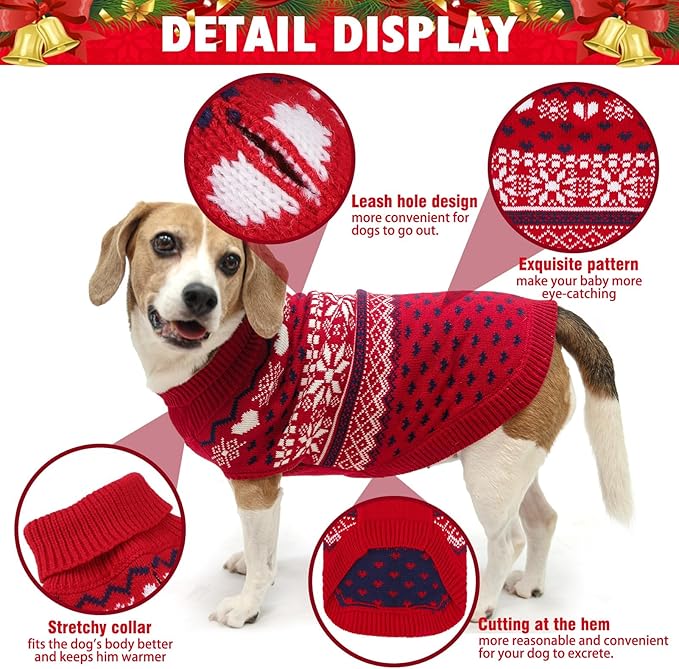SCENEREAL Dog Sweaters for Large Medium Small Dogs, Soft, Warm Turtleneck Puppy Clothes Sweatshirt, Knitted Ugly Dog Christmas Outfits, Argyle Xmas Pet Cold Weather Coat for Girls Boys